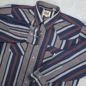 ELY‎ CATTLEMAN Men's Western Pearl Snap Shirt Men's 17-35 Gray Striped